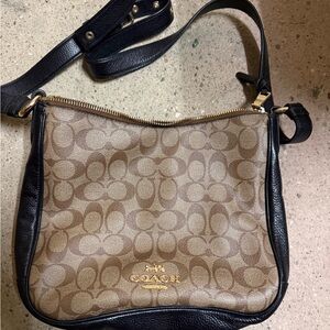 Coach Signature Tan and Black Crossbody Bag